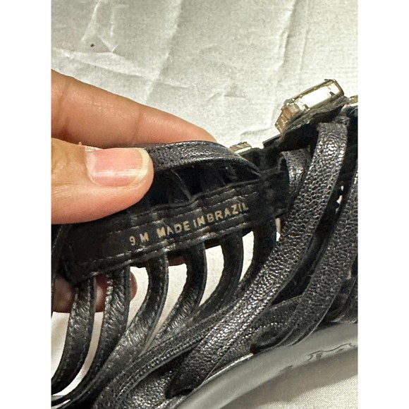 TORY BURCH Black Leather Jewel Bling Caged Gladiator Strappy Stiletto Heels - Picture 8 of 12
